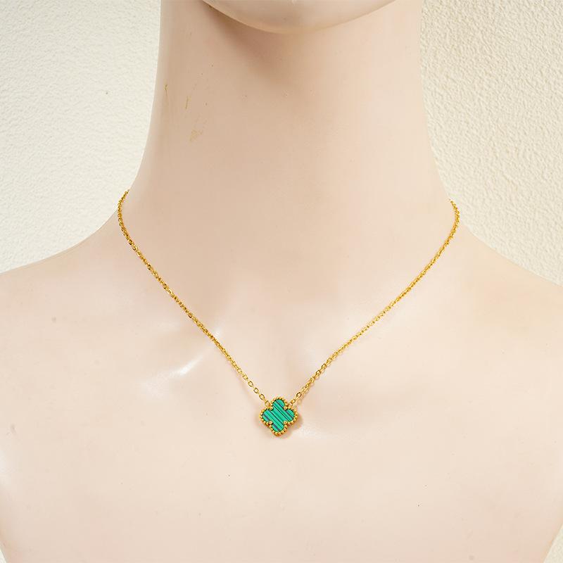 

13 мм высококачественное ожерелье из титановой стали с четырьмя листами клевера не теряет цвет женское ожерелье цепочка на ключицу Lucky Grass 18K зелёный