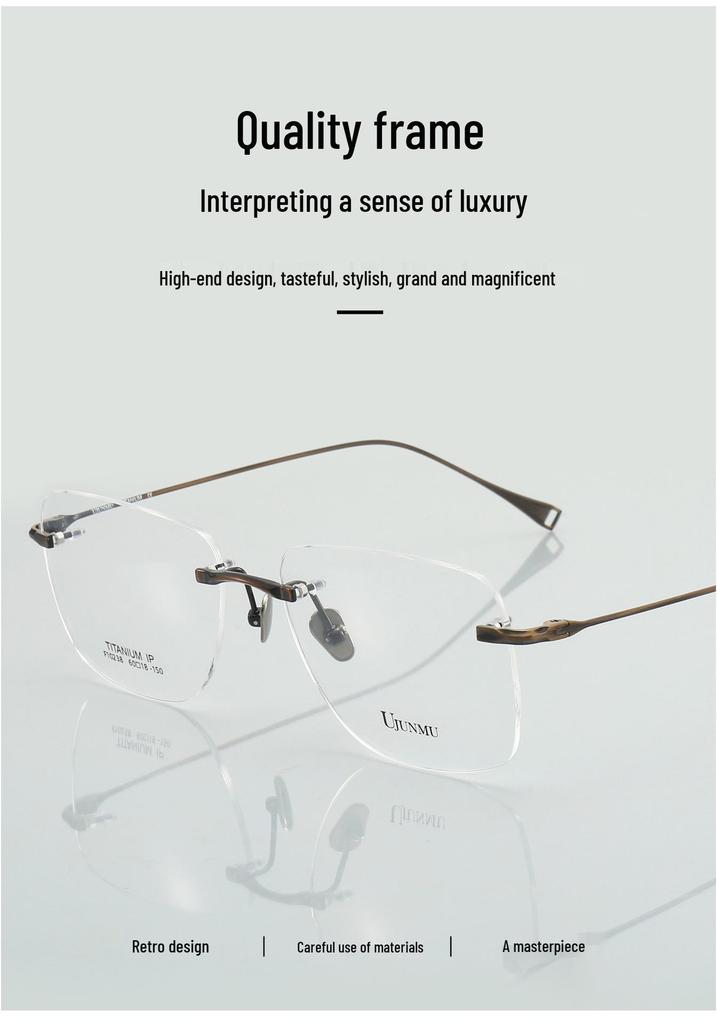 Japanese-Style Rimless Glasses Frame, Ultra-Light Pure Titanium, Large Frame for Myopia, High-Quality Design