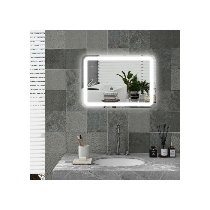 Kleankin Miroir de salle de bain LED, 50 x 70 cm, avec 3 lumières de couleur et interrupteur tactile, IP44
