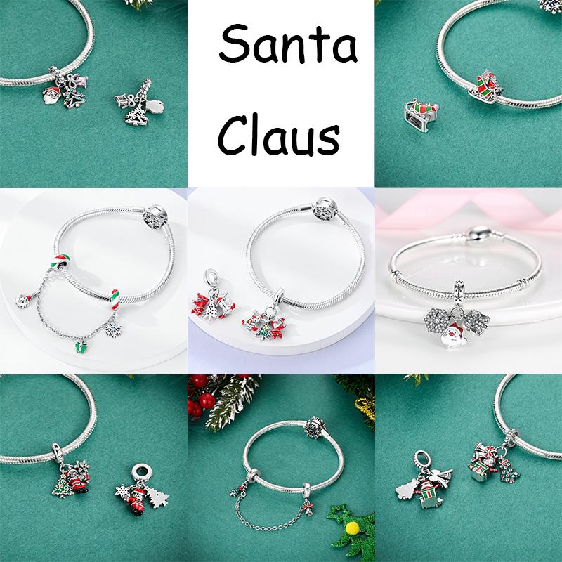 Copper Christmas Charms For Original Bracelet Women Pendant Gift Christmas Tree Santa Claus Snowman Beads Dangle