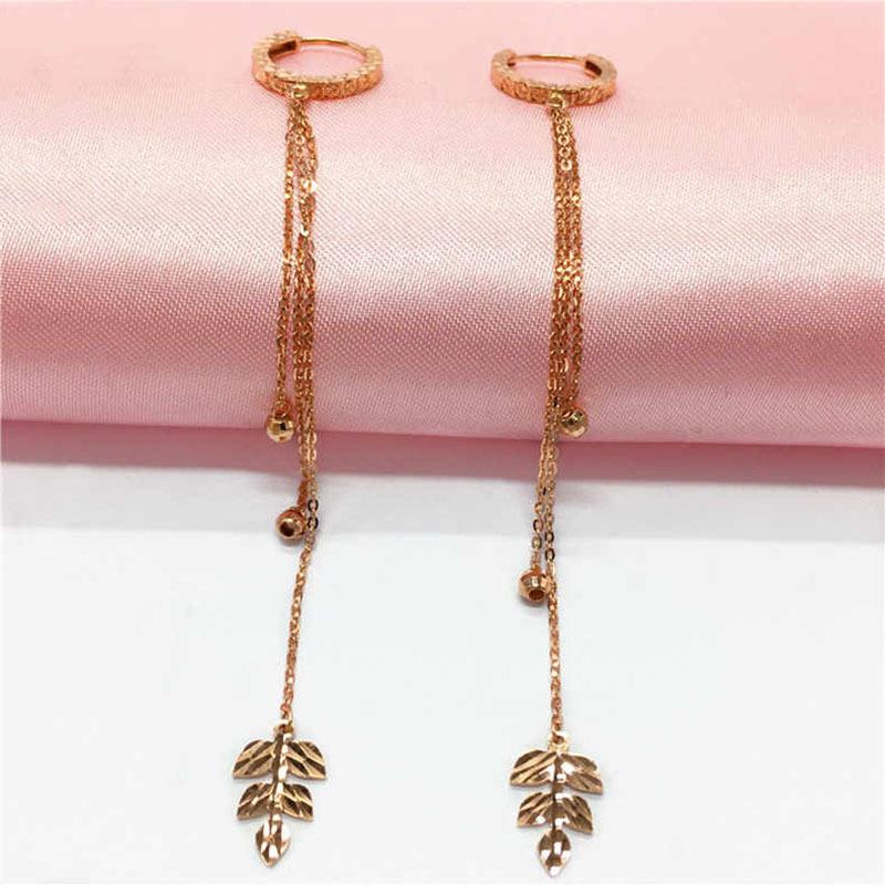 Purple Gold Round Bead Fringed Long Earrings, Luxury Shiny Rose Gold-Plated Car Flower Maple Leaf Earrings. (rose gold plated pair)