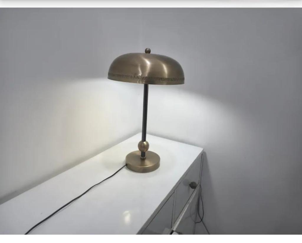 Mid century Raw Brass Table Lamp – Minimalist Bedside Light for Home or Office