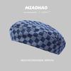 Womens Stylish Beret For Fall And Winter Cotton Fabric With Plaid Design