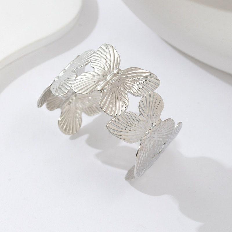 Statement Metal Flower Butterfly Bracelets New Personality Geometric Open Adjustable Bangles Cuff Bracelets Party Hand Jewelry