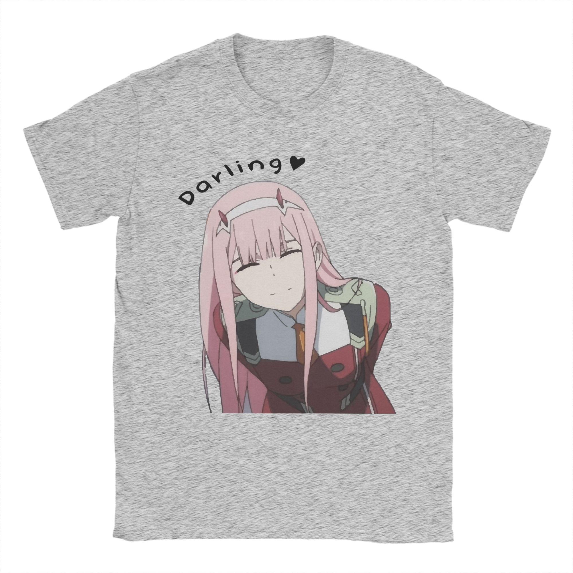 Аниме футболка для мужчин Zero Two повседневная футболка с коротким рукавом и круглым вырезом топы из чистого хлопка одежда больших размеров S серый 1760₽