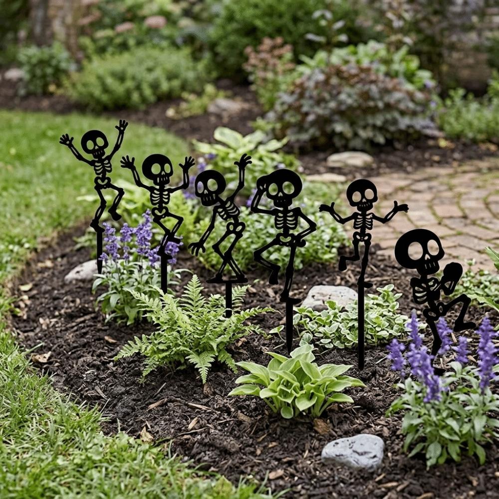 Dancing Skeleton Garden Stake Decorations Skull Humorous Art Stakes Garden Entry