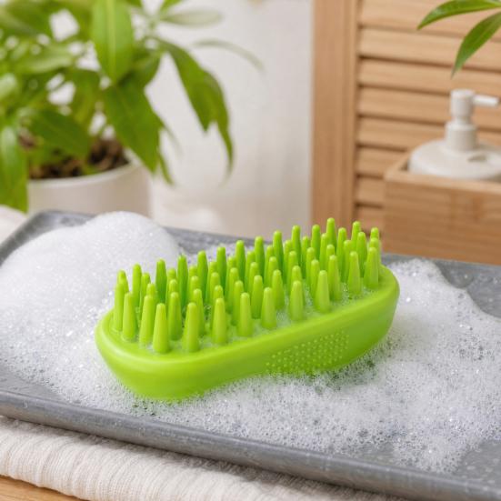 Rubber Pet Grooming Brush, Rounded Soft Bristles, Pet Bath Scrubber Massage Brush, Gentle Shedding Brush for Short Haired Cats Dogs