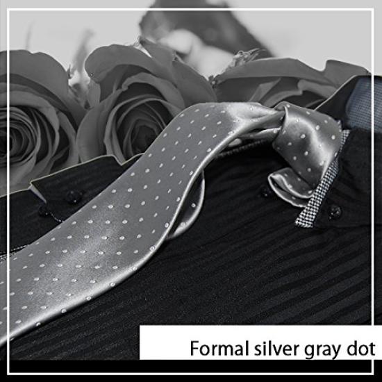 Formal Necktie, Made In Japan, Silk, Silver-toned, Polka Dot Pattern, Suitable for Weddings, Receptions, Formal Occasions, and Other Formal Events.