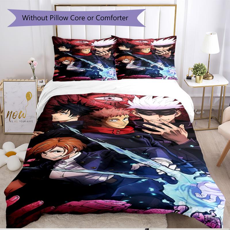 Juego de funda nórdica de 3 piezas (1 funda de edredón + 2 fundas de almohada, sin núcleo), Juego de Ropa de Cama Suave para Todas las Estaciones con Estampado de Jujutsu Kaisen, Regalo de Decoración para Dormitorio del Hogar