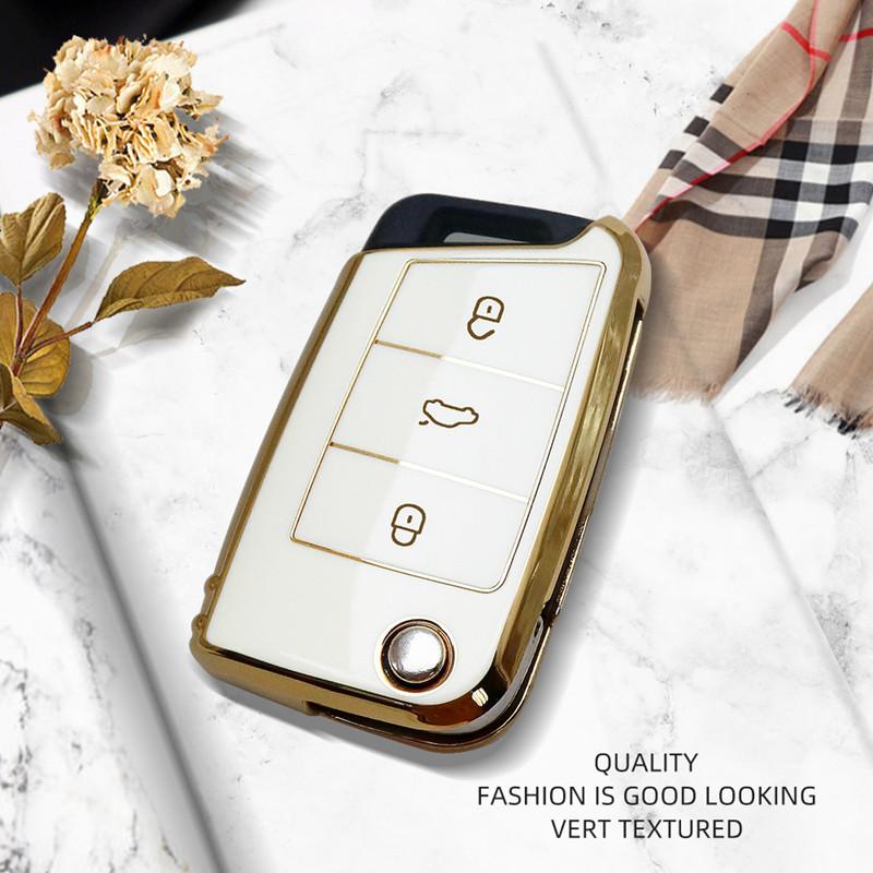 Luxuriöse Fernbedienungsschlüsselhülle für Volkswagen VW Polo Golf 7 MK7 Tiguan MK2 für SEAT Ateca Leon FR 2 Ibiza für Skoda Octavia