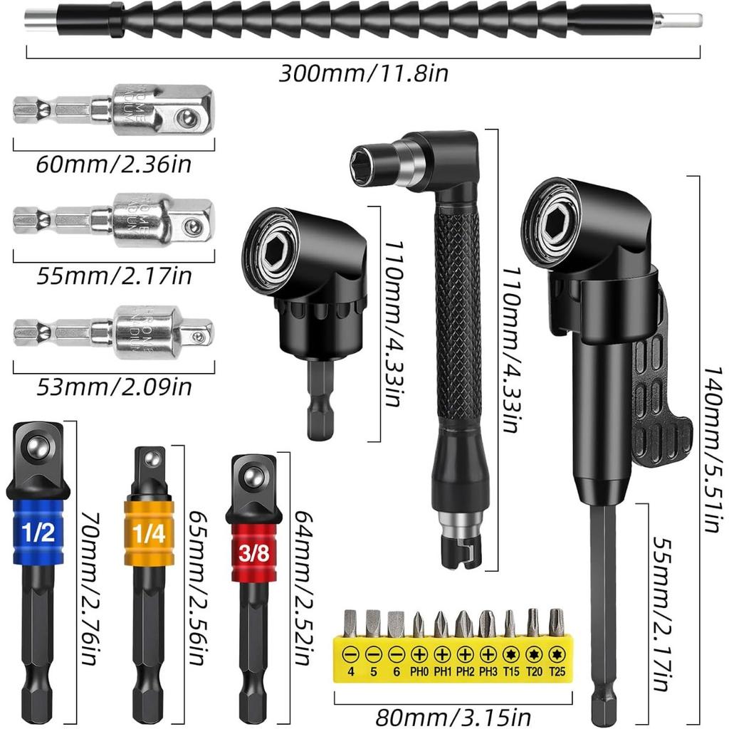 105 Degree Screwdriver Corner Cutter, 360 Degree Universal Joint Rod, Colored Steel Ball Joint Rod Combination Set