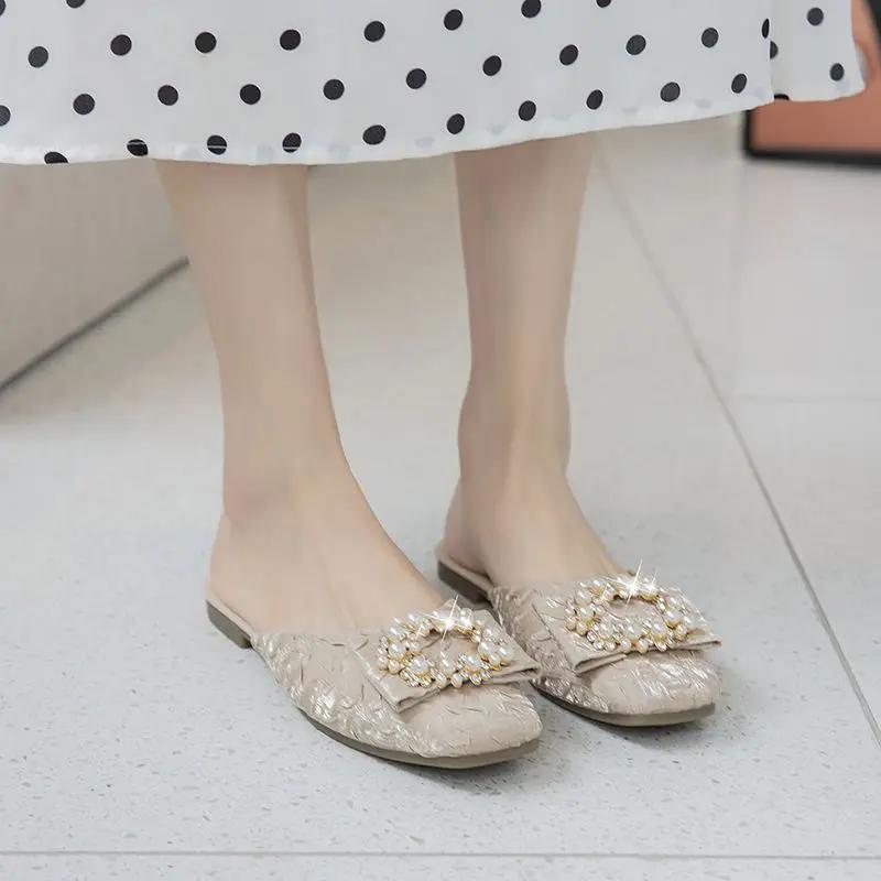 Fashion Woman Slippers Square Toe Flat Shoes for Women Wholesale 2025 Trend Sandals Chic and Elegant Casual Pvc On Sale New Style Slides