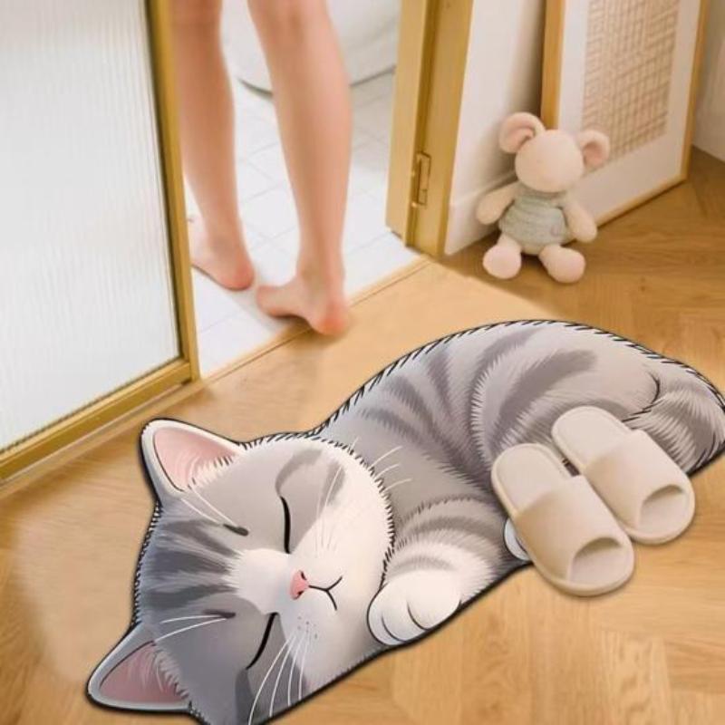 Floor Mat Non-Slip Backing Cat Design Easy Maintenance Versatile Rug Living Room Bathroom Kitchen Home Decor