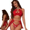 European and American new sexy lace embroidered suspender three-point erotic underwear set