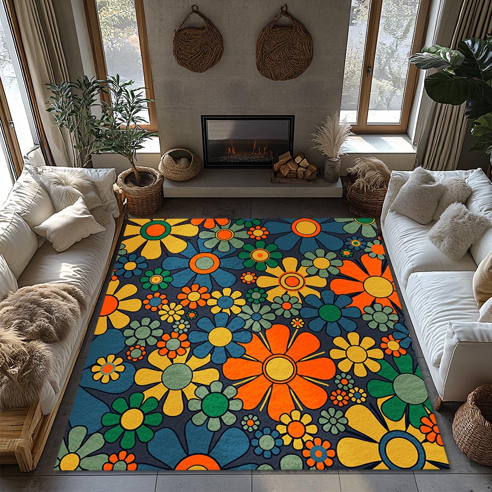Floral Area Rug Vintage Persian Style Non-Slip Floor Mat Living Room Bedroom Decor Bohemian Carpet Washable Home Decor Gift
