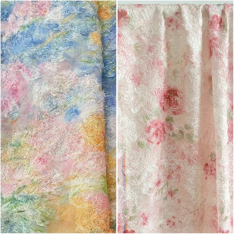 100*145cm Retro Oil Painting Style Jacquard Fabric Chinese Style Dress Clothing DIY Sewing Plush Tassel Chiffon Designer Fabric