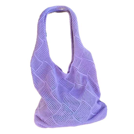 Women Crochet Shoulder Bag Lightweight Solid Color Mesh Handbag Fashionable Beach Bag Daily Commuting