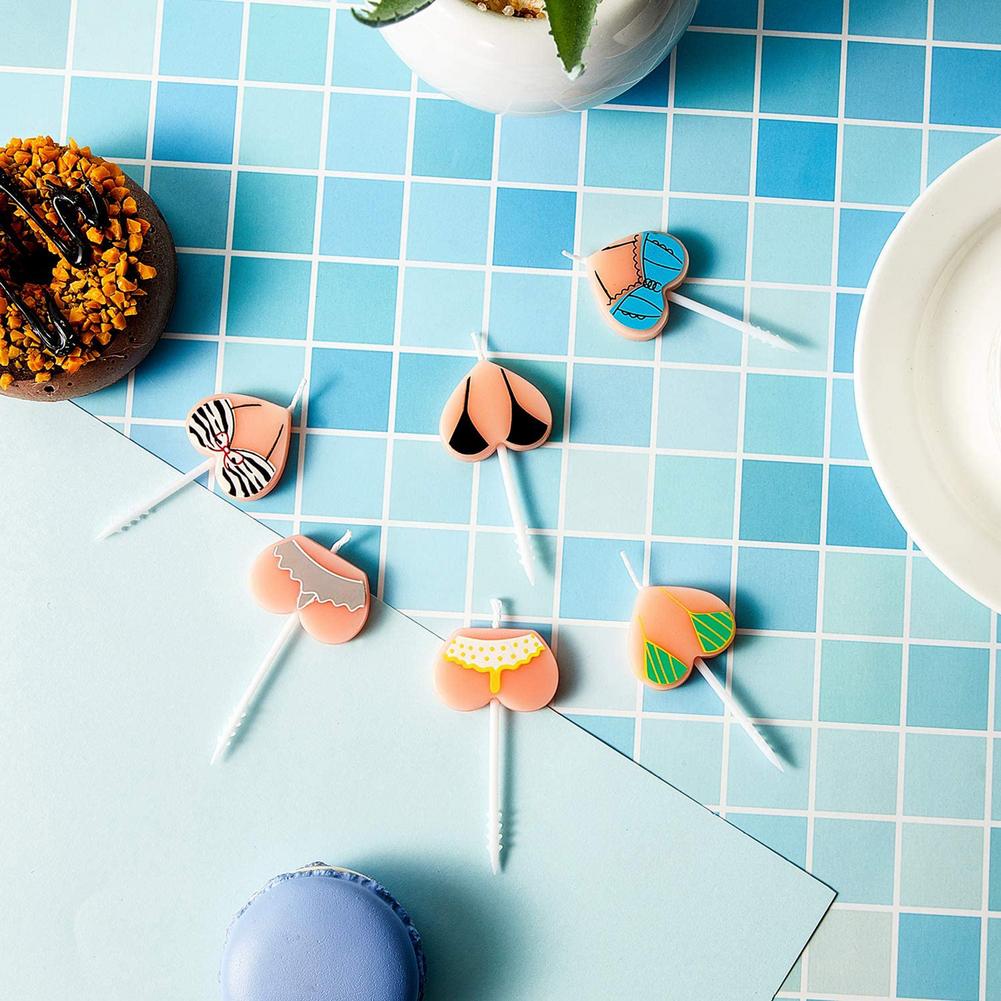 5pcs Funny Bikini Birthday Cake Topper Decor Smokeless Birthday Candles Cupcake Topper Decoration Celebration Party Candle Gifts