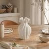 Wavy Neck Vase for Dried Flowers Modern Flower Vase, Minimalist Holder, Decorative Ribbed Texture with Unique Dining Table Rim, Ideal Fresh