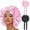 Women Satin Bonnet Solid Sleeping Hat Stretchy Tie Band Elastic Night Shower Cap Adjustable Hair Head Cover for