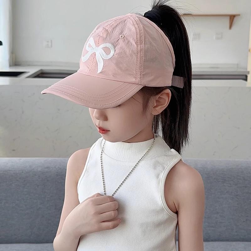 Children's Spring and Summer Peaked Cap Breathable and Quick-drying Empty Top Hat, Baby Girl Can Tie Ponytail Sun Protection Hat, Big Brim Sun Hat
