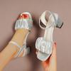 Fashion Hot Selling High-heeled Sandals Women Summer 2025 New Korean Version Versatile Fashion Thick Heel Pleated Straight Strap Fashion