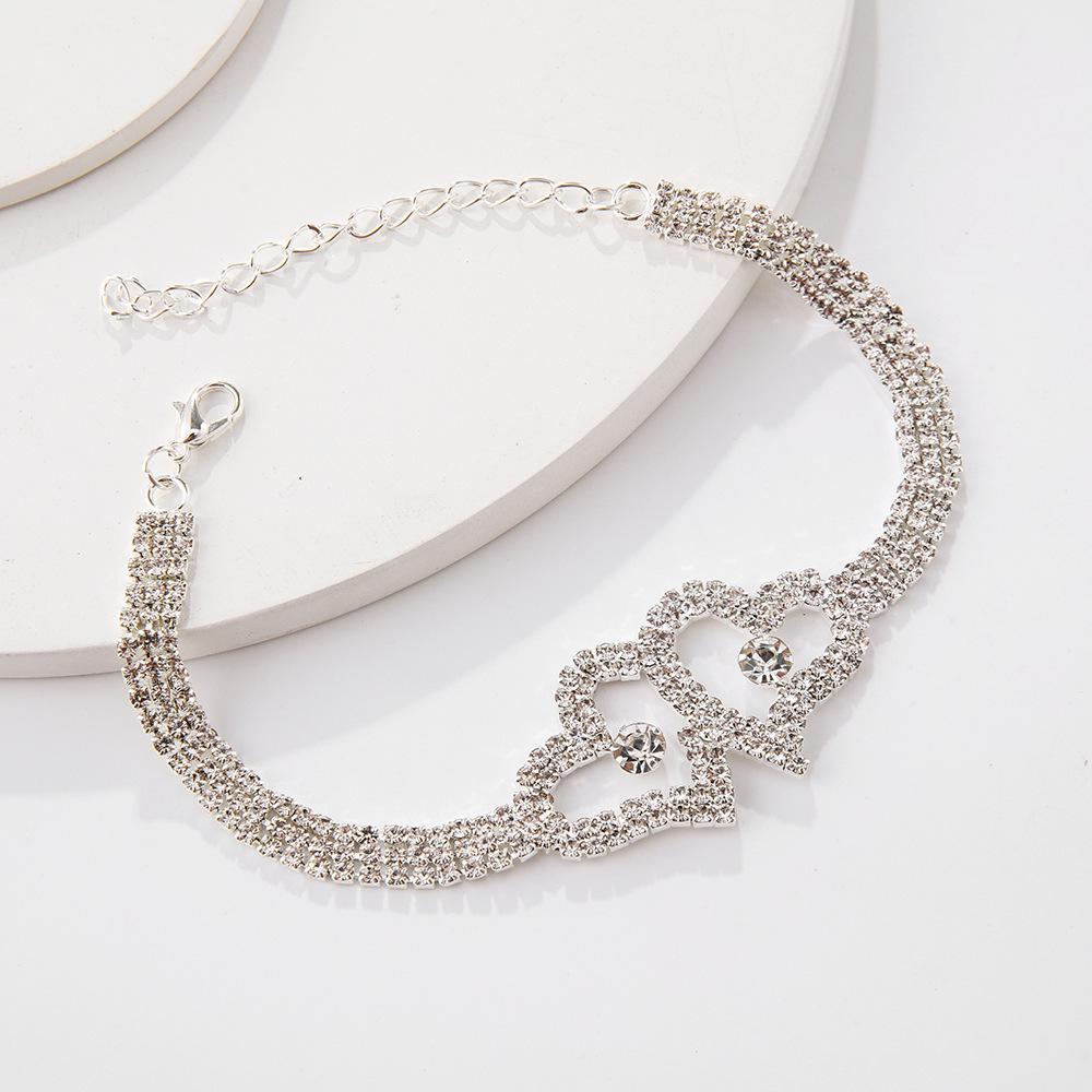 European & American Double Heart Diamond Rhinestone Anklet for Women - Multi-color Cute & Lucky Foot Jewelry