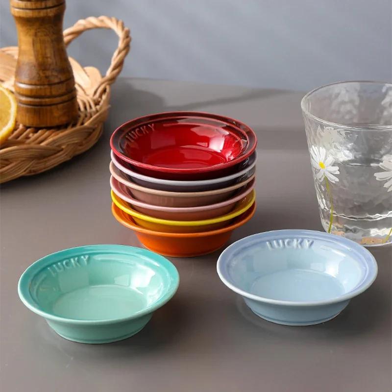 Ceramic Small Round Dishes Household Appetizer Plates for Snacks & Dipping Sushi Soy Sauce Vinegar Saucer Kitchen Tableware