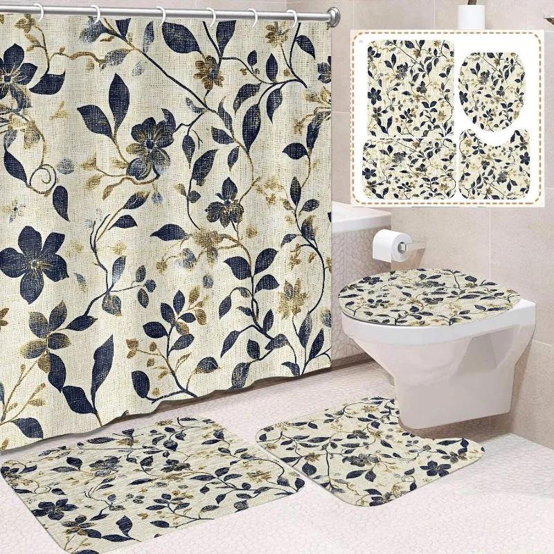 1/4 Stuks Waterdicht en schimmelbestendig Douchegordijn Luxe met Haak Douchegordijn met antislip mat U-vormige mat toiletdekselhoes