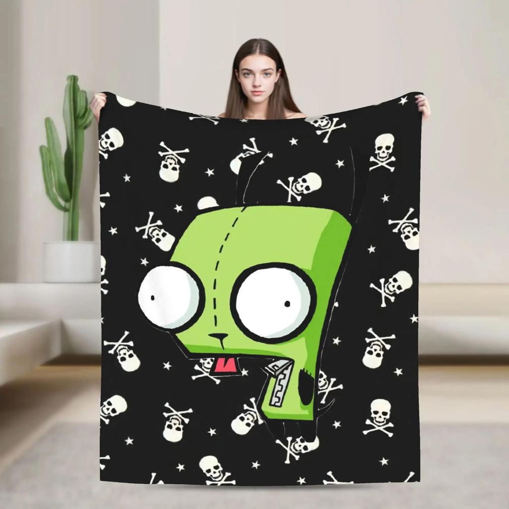 Gir Face Invader Zim Cartoon Flannel Throw Blanket for Home Decor Soft Custom Quality Bedspread Travel Gift