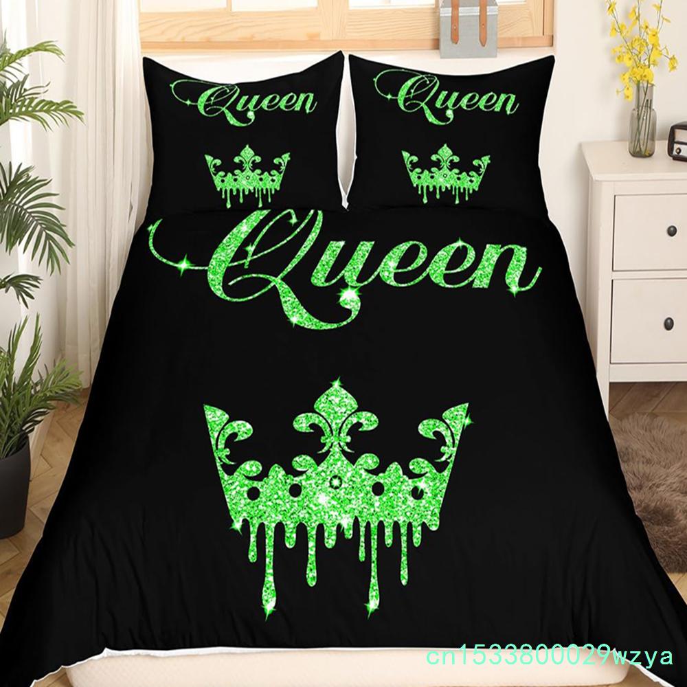 Modern King Crown Nevresim Takımı İkiz Siyah Pembe Yatak Takımı Kadın Yetişkin Çift Yorgan Kılıfı Kızlar Sevgililer Günü Yorgan Kılıfı