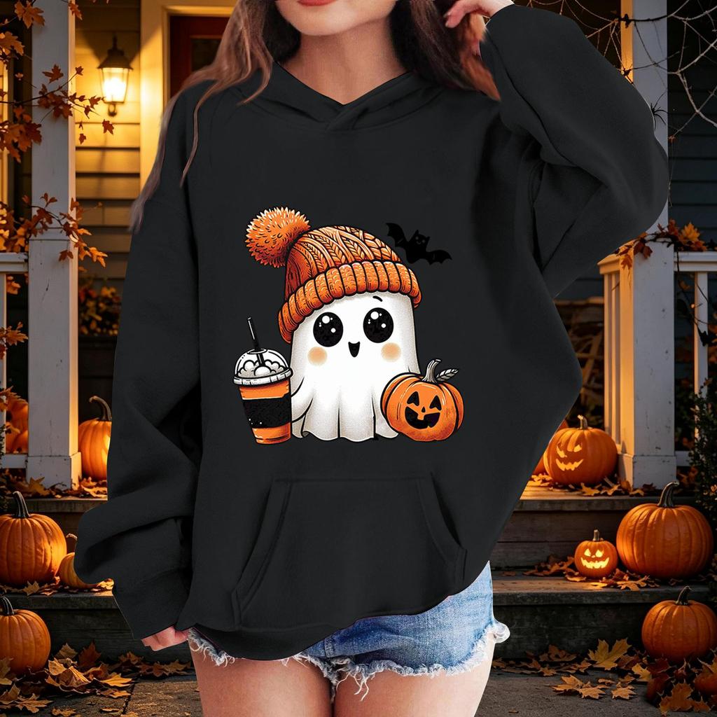 Kids Halloween Printed Hoodie, Loose Fit Casual Pullover for Boys Girls