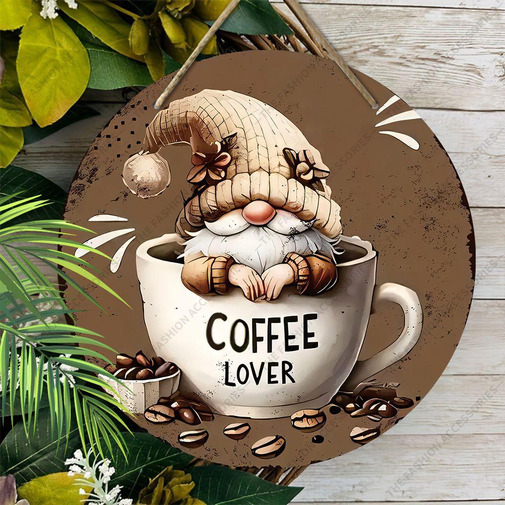 2D Flat Hanging Decorative Signs, Interior Wall or Door Decoration, Patterns Are Gnomes and Coffee, Interesting Gifts for Family and Friends
