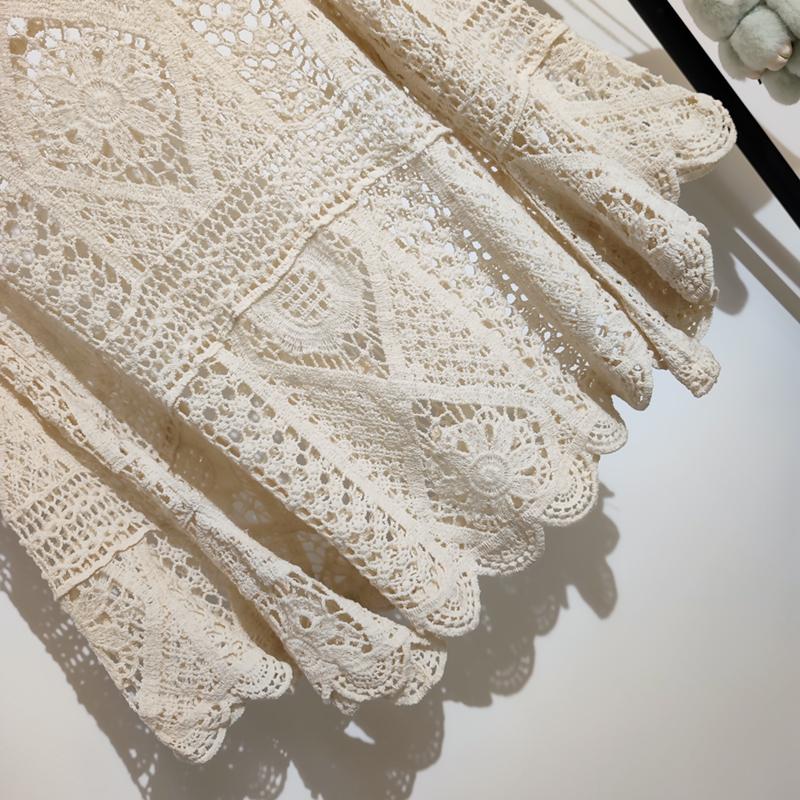 DIMANAF 2025 T-Shirt Women Knitting Lace Vest O-Neck Hollow Summer Style Long sleeve Basic White Tops Tees Loose Clothing Bei