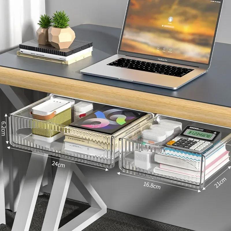 Non-Drilling Under Desk Drawer Storage Box Large Capacity Invisible Hanging Type Factory Office Desk Organizer
