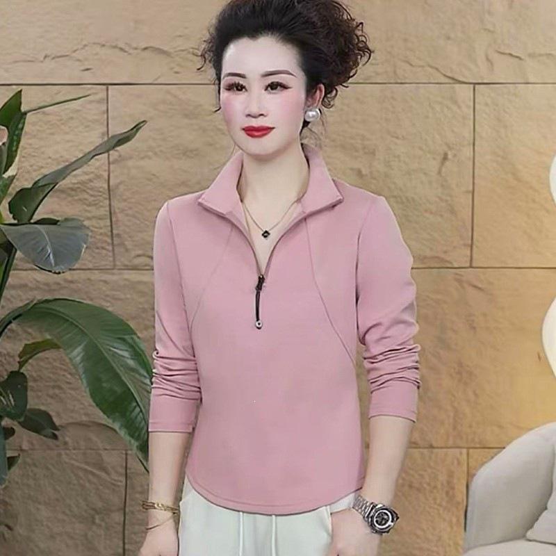 Spring 2026 Elegant Versatile Half-Zip Stand Collar Slimming Long Sleeve Mother's Top