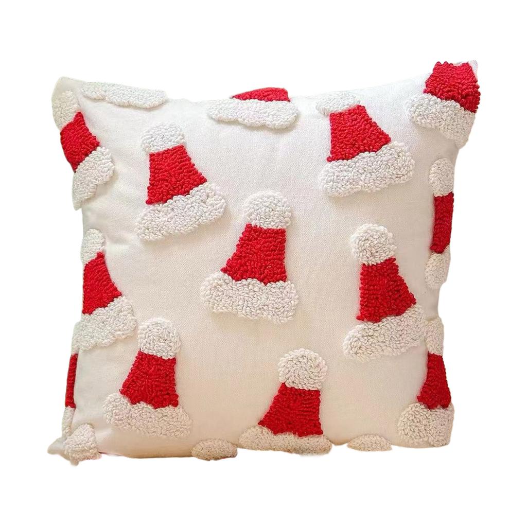 Christmas Embroidered Tufted Throw Pillow Luxe Polyester Decorative Cushion For Sofa Bedroom Holiday Home Decor