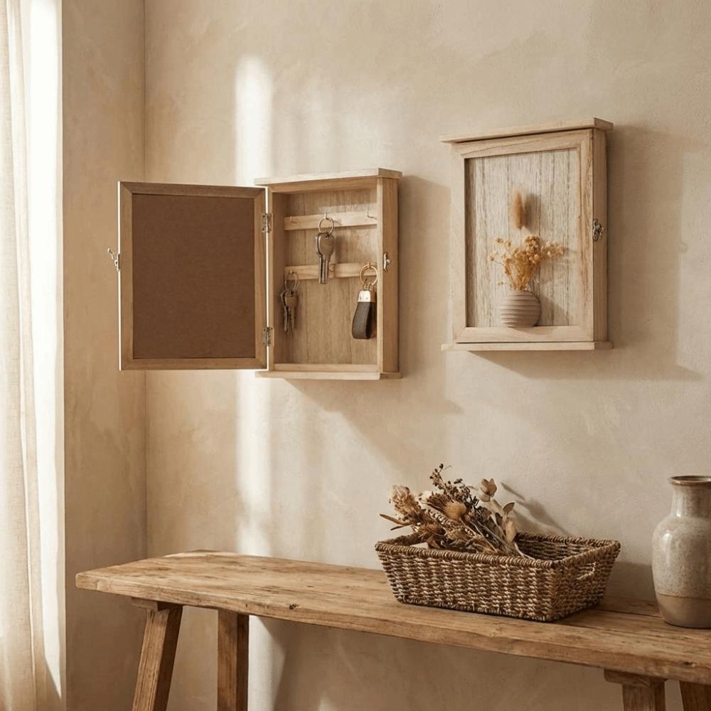 Square Cabinet Key Rack Wooden Key Hook Creative Entryway Storage Box  Dolls Storage