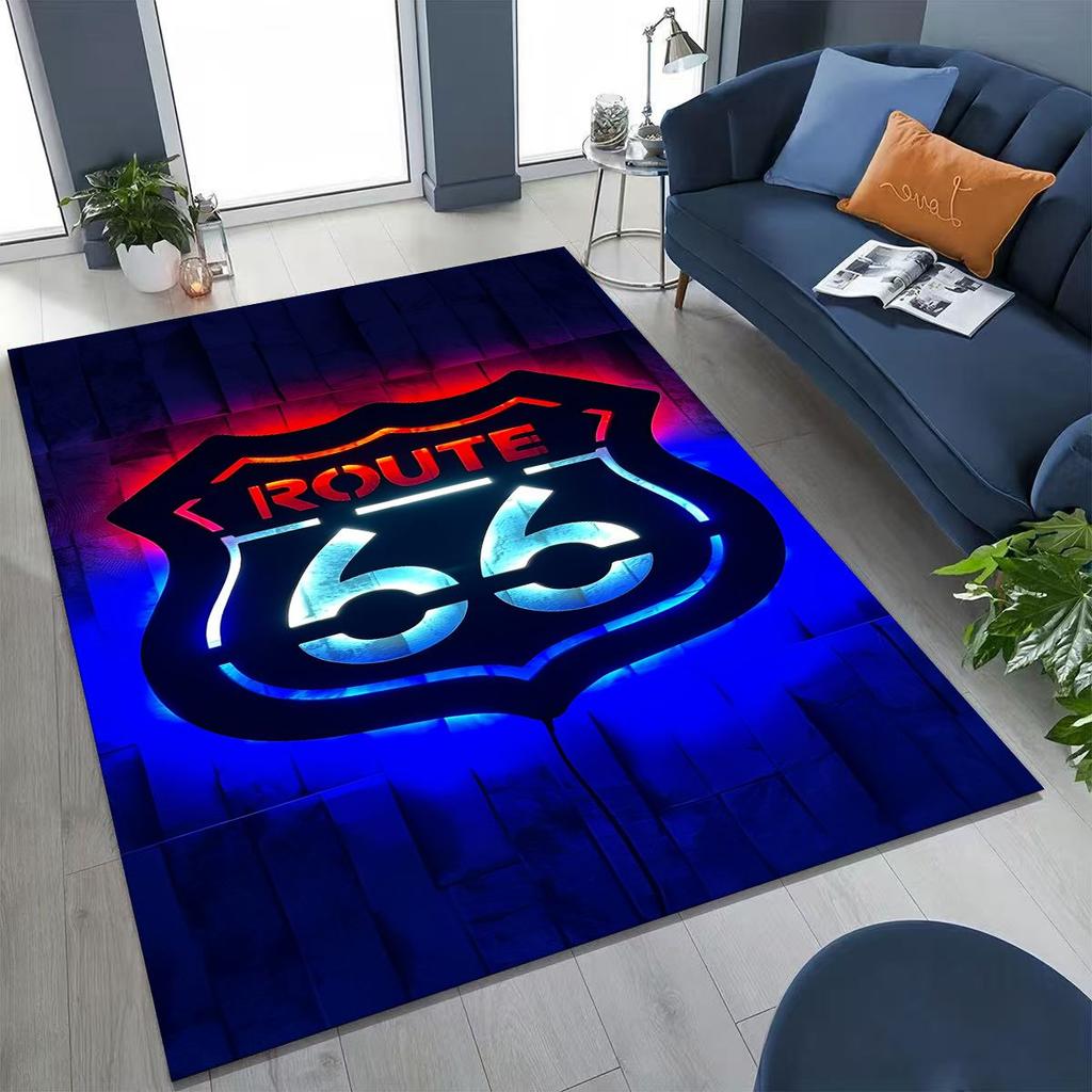3D Retro Route 66 America Historic Mother Road Rug for Bedroom Living Room Sofa Home Doormat Decor,Larger Kid Non-slip Floor Mat