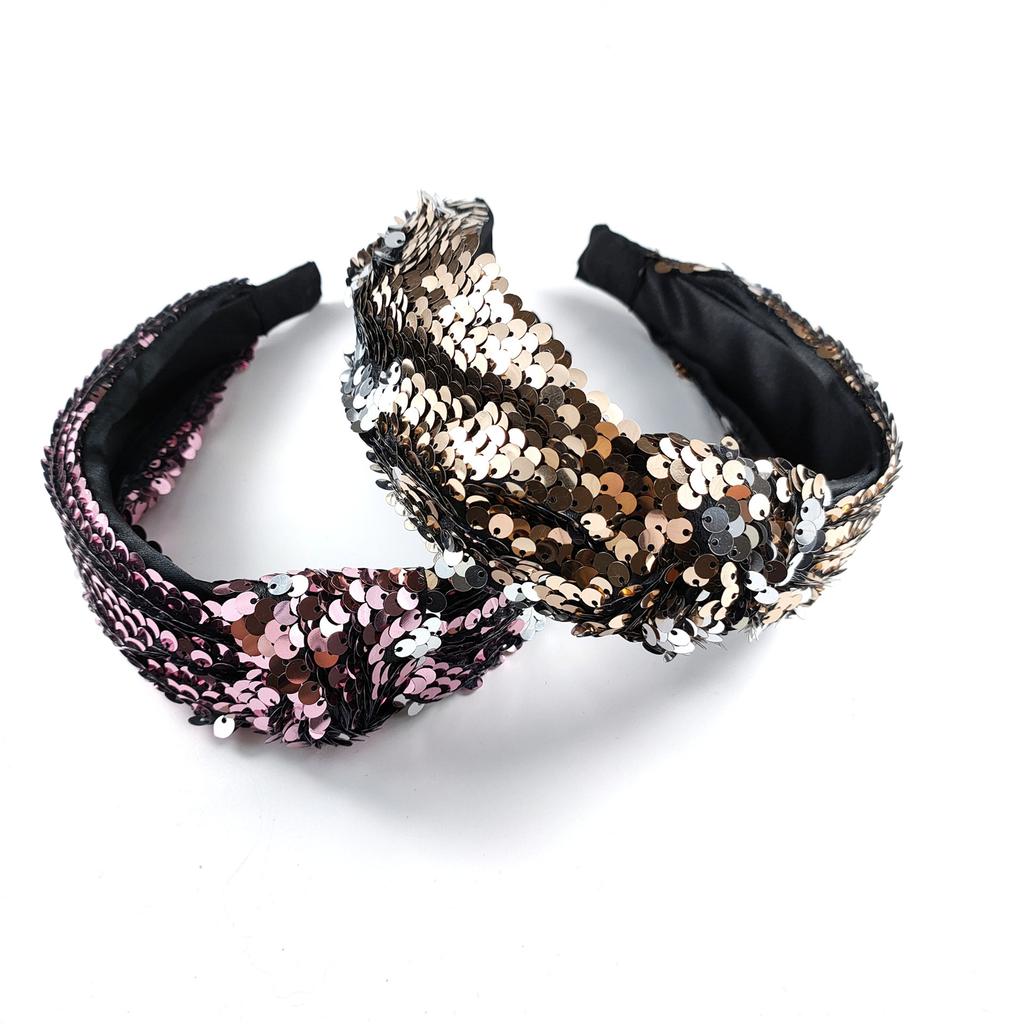 Knotted Headband for Women Fashion Sequined Hairhoop High Skull Turban Hairband Vintage Glittering Hairhoop Daily Use