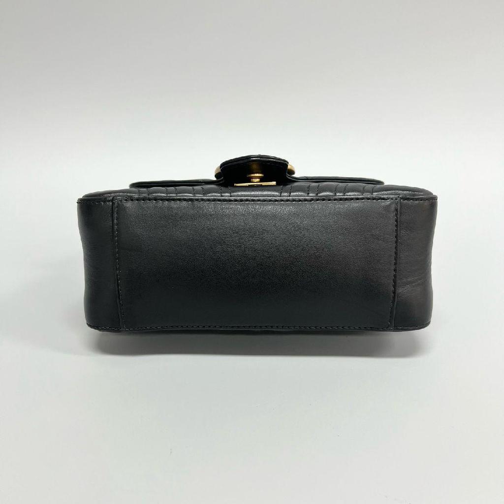 [Gebraucht] Gucci Chevron Leder GG Marmont Mini Top-Handle-Tasche 'Nero' - Ausgezeichnet #1V9T0GG