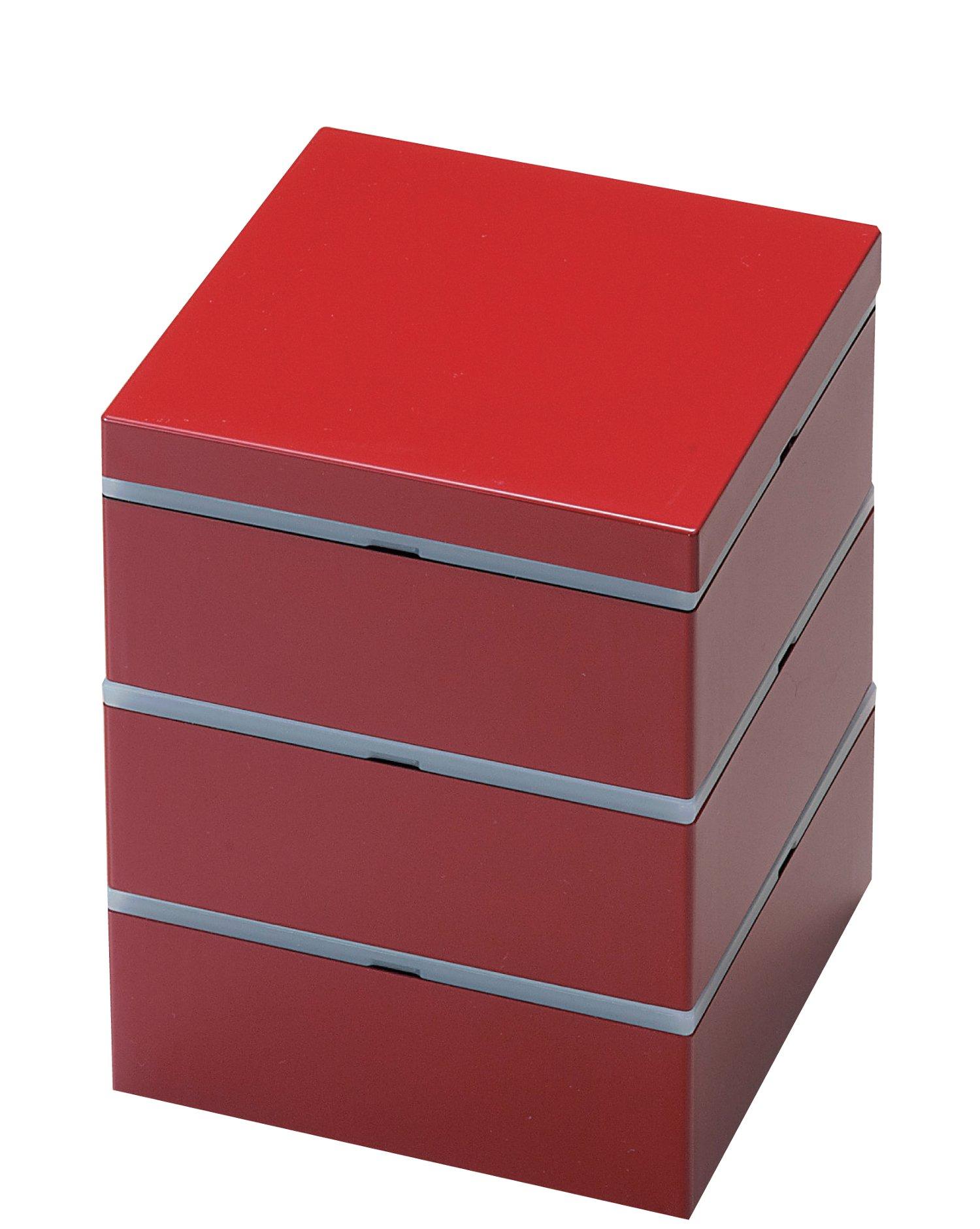 

Wakaizumi Lacquerware, 3-Tiered Jubako Box, 3.5-inch, Yamato Style, Vermilion Lacquer, with 3 Inner Lids and Gaskets, H-156-20