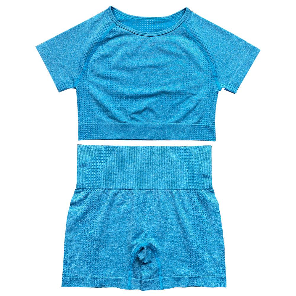 

Женский бесшовный костюм для йоги: Спортивный фитнес-комплект из двух предметов с коротким рукавом и шортами Extra Large