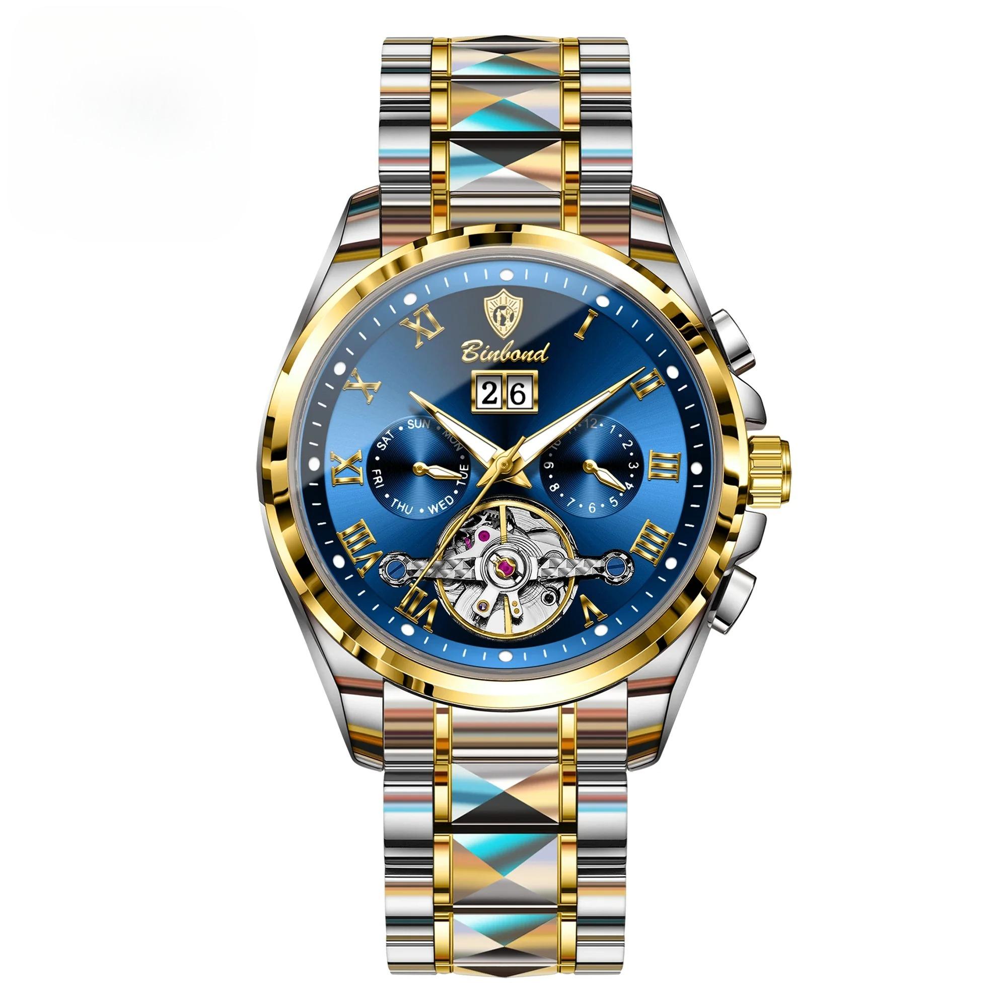 

Top Luxury Automatic Mechanical Men Watch Date Waterproof Wristwatch Hollow Tourbillon Stainless Steel Men s Watch Male