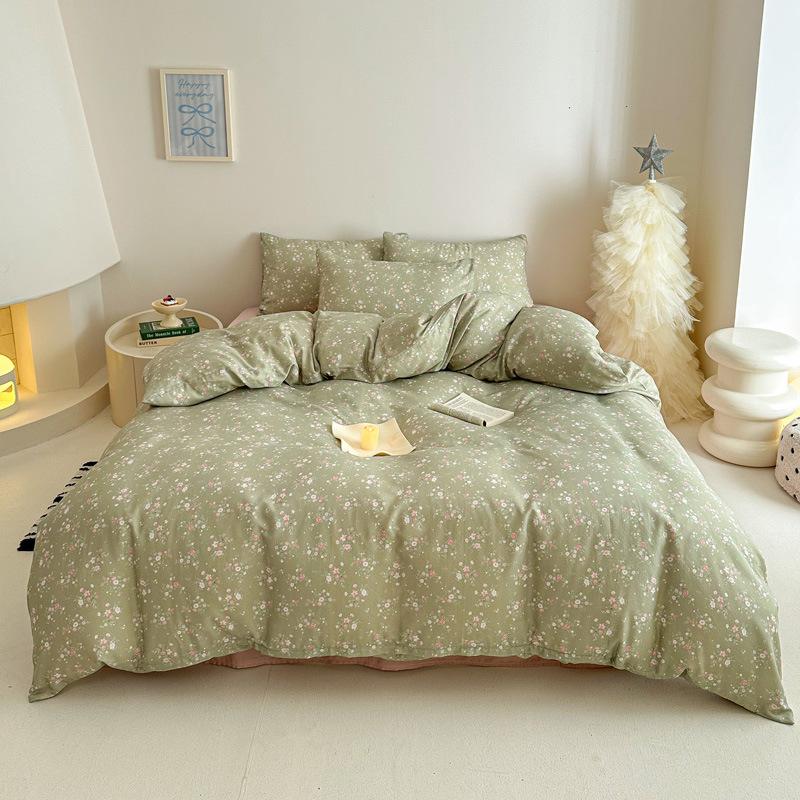 Pastoral Style Class A Maternal Infant Grade Cotton Double-Layer Yarn 4-Pcs Set Dormitory Cotton 3-Pcs Set Bed Sheet Quilt Cover Bedding
