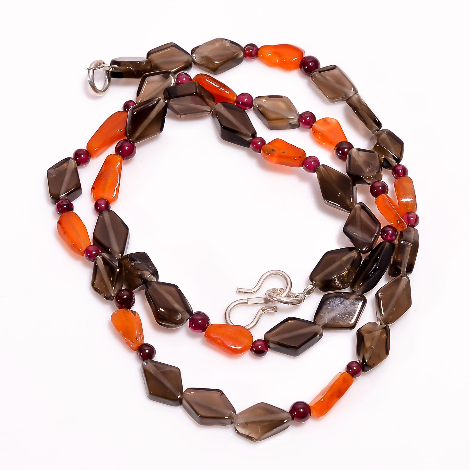 

Натуральный Дымчатый Кварц Сердолик Гранат Смешанная Форма Гладкие Бусины Ожерелье 4-11мм 18 UB-8554