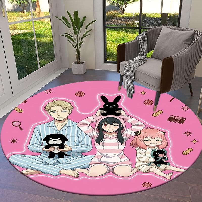 Spy Family Round Area Rug Carpet Rug For Living Room Bedroom Sofa Playroom Decor Nonslip Floor Mat