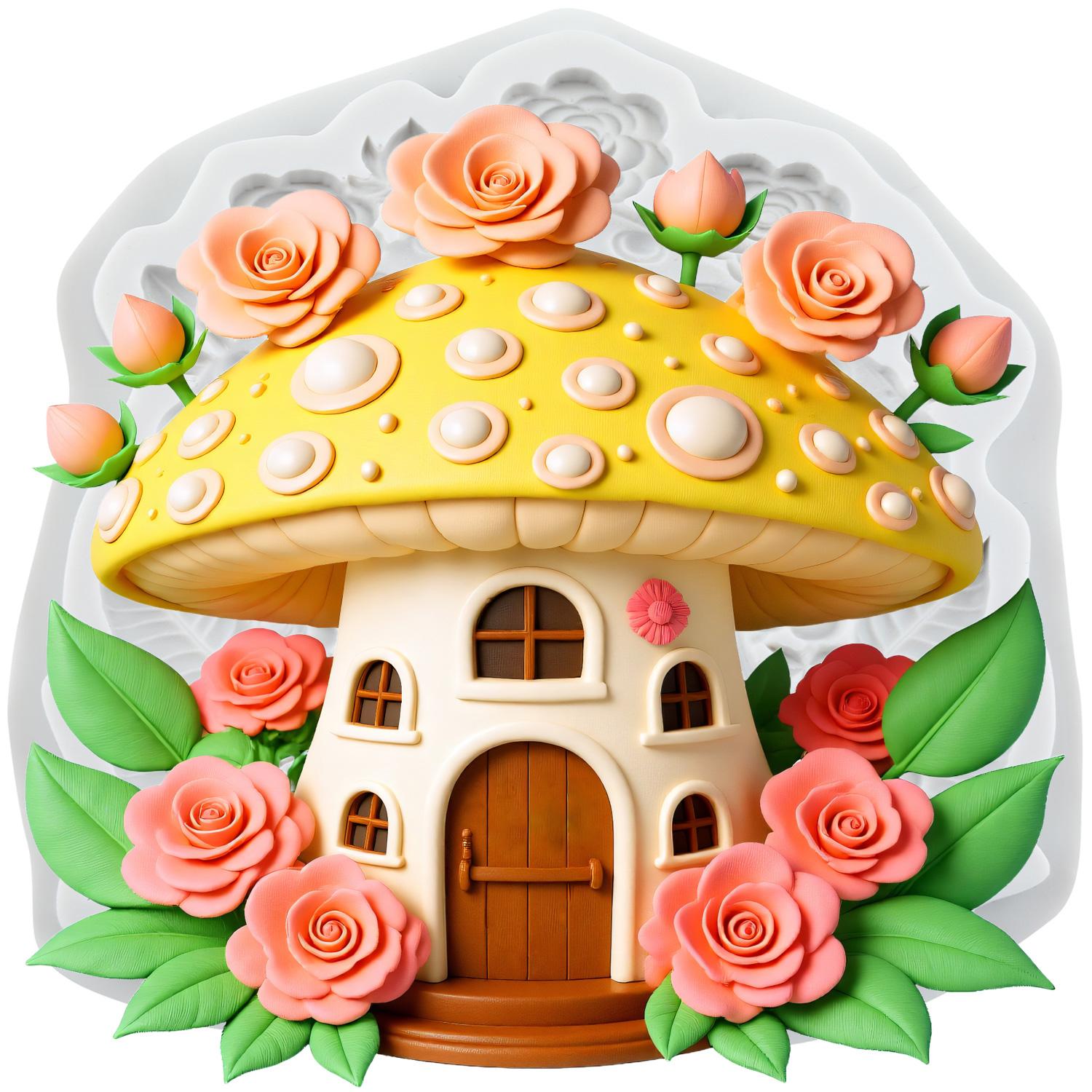 

Mushroom House Silicone Molds Mushroom Fondant Mold Cake Decorating Tools Cupcake Topper Candy Chocolate Gumpaste Mold серый