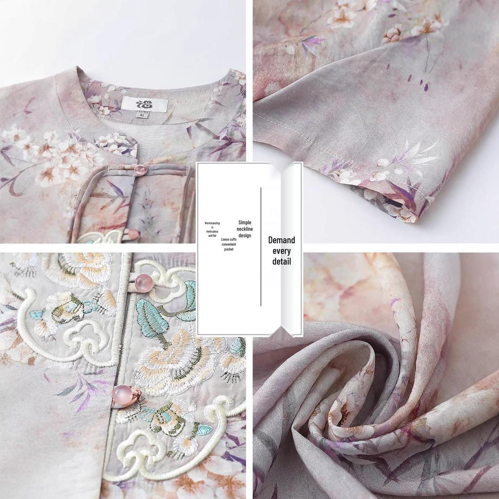 Chinese Style Summer Suit: Short-Sleeved Shirt & Cardigan Set for Middle-Aged and Elderly Women