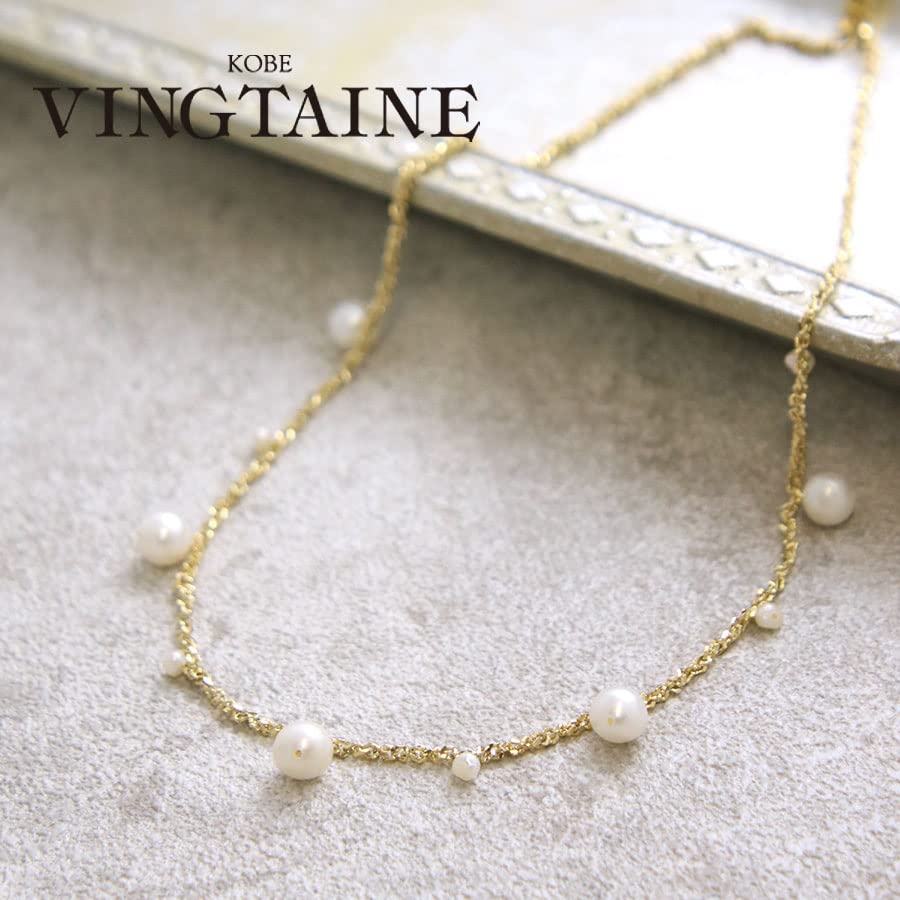 [VINGTAINE] Freshwater Pearl Necklace, Medium Chain, Screw Chain, Simple, Gift for Women, Casual and Cute, C3330-S-